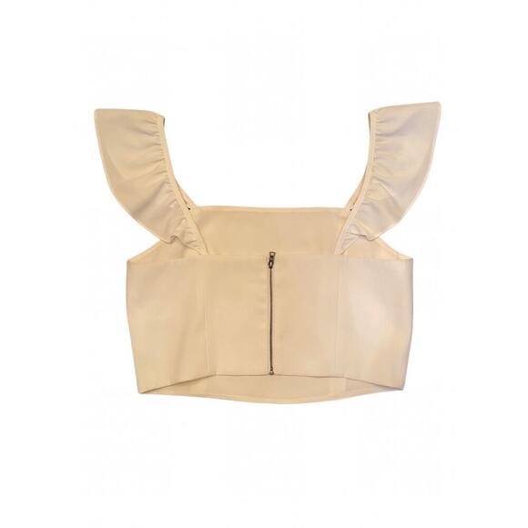 Alice and Olivia Celestia Crop Flutter Sleeveless Blouse White Size 12 0512E - Picture 6 of 7